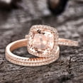 thumbnail image 3 of 5.75 Carat 10mm Cushion Cut Morganite Wedding Set Diamond Moissanite Bridal Ring 10k Rose Gold Halo 8-prongs Full Eternity Band, 3 of 6