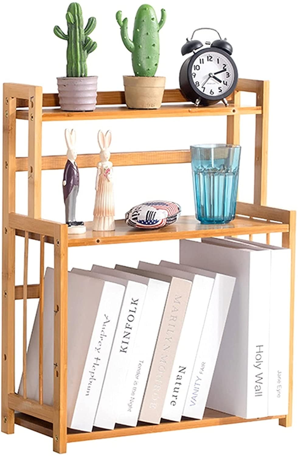 Sturdy Bookshelf Bamboo Desktop Bookshelf Tabletop Bookcase Desk Storage Organizer Display Shelf