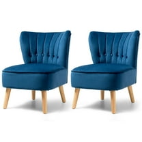Giantex Set of 2 Armless Accent Chair, Wingback Velvet Sofa Chair w/Wood Legs & Thick Padded Seat, Upholstered Leisure Club Chair, Blue