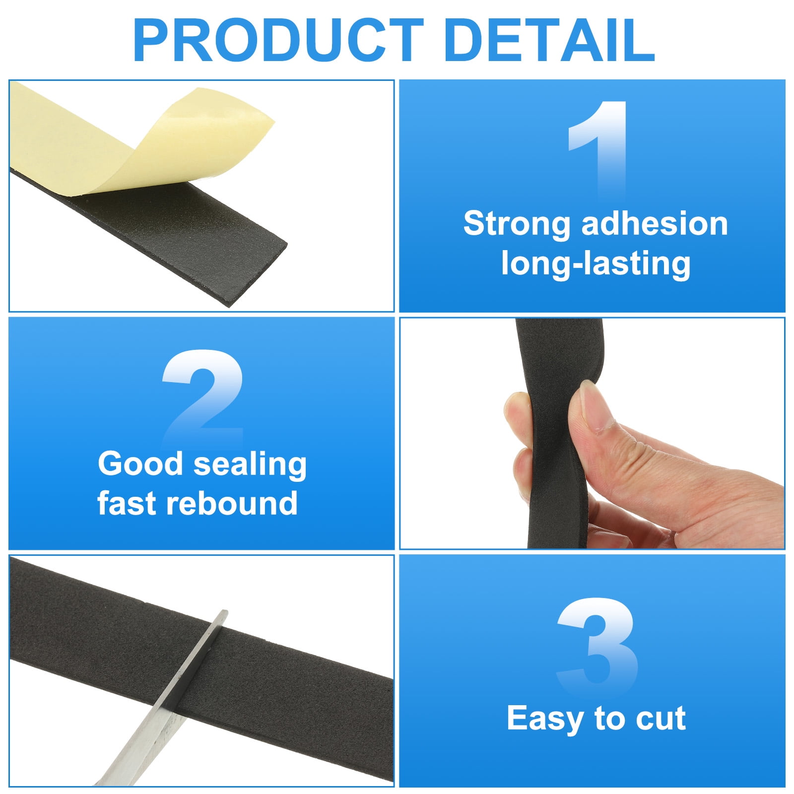 1 Inch x 16.4 Ft Weather Stripping Door Seal Strip, 4 Roll 2mm Thick EVA Self Adhesive Foam Seal Tape for Door Window Insulation, Black