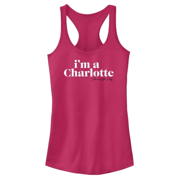 Junior's Sex and the City I'm a Charlotte Text  Racerback Tank Top Dark Pink Large