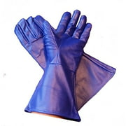 Leather Gauntlet Gloves Blue Small