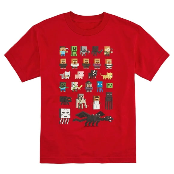 Personnage Minecraft à Manches Courtes T-Shirt Grands Garçons (XXS, 4/5, Rouge)