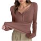 thumbnail image 2 of Ailaofu Womens Tunic Shirts Long Sleeve Henley Shapewear Tops Ribbed Knit Base Layers Slim Fit Button Down Blouse, 2 of 3