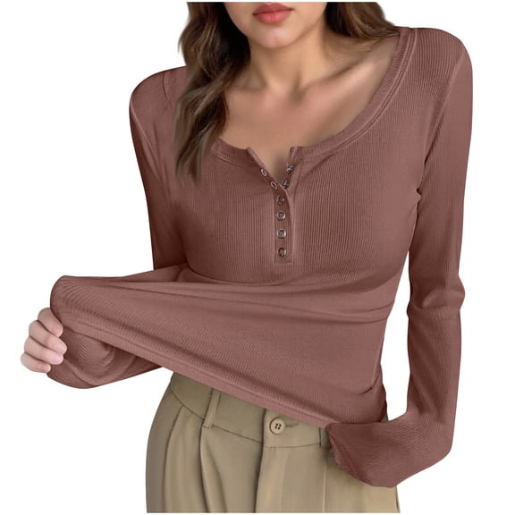 fheaev Long Sleeve Shirts for Women Scoop Neck Bottom Shirt Slim Fitted Casual Basic Tee T Shirt Stretch Fitted Underscrubs Trendy Basic Tops