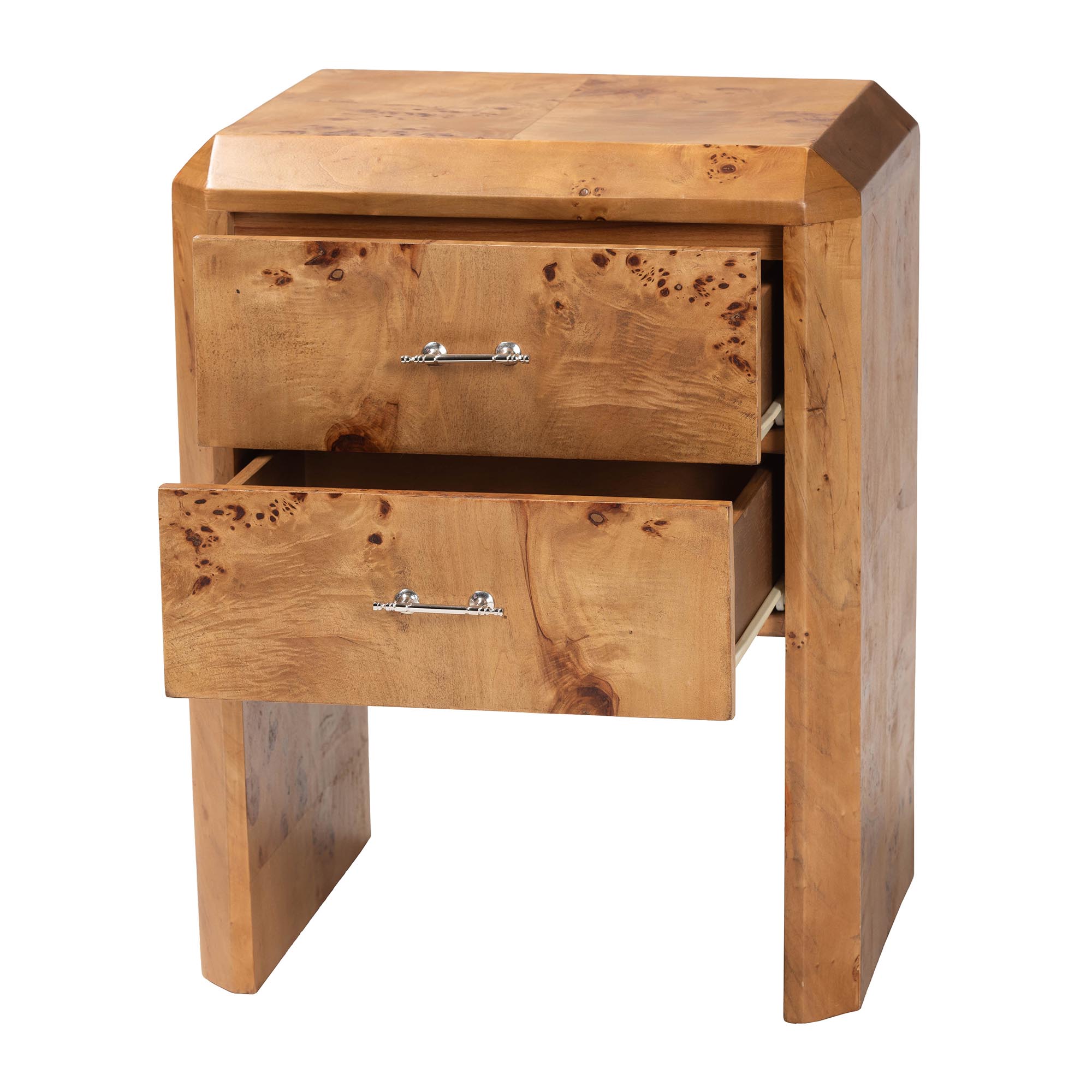bali & pari Nebu Modern Nightstand, 2-Drawer, Mappa Burl