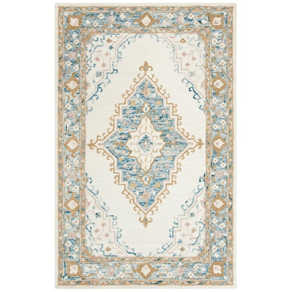 SAFAVIEH Micro-Loop Byron Geometric Striped Area Rug, Ivory/Blue, 2'3" x 4'