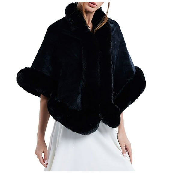 Fgnfyis Elegant Women Shawl Collar Scarf Wrap Evening Cape Winter Coat Alternative Outerwear Accessory Black One Size