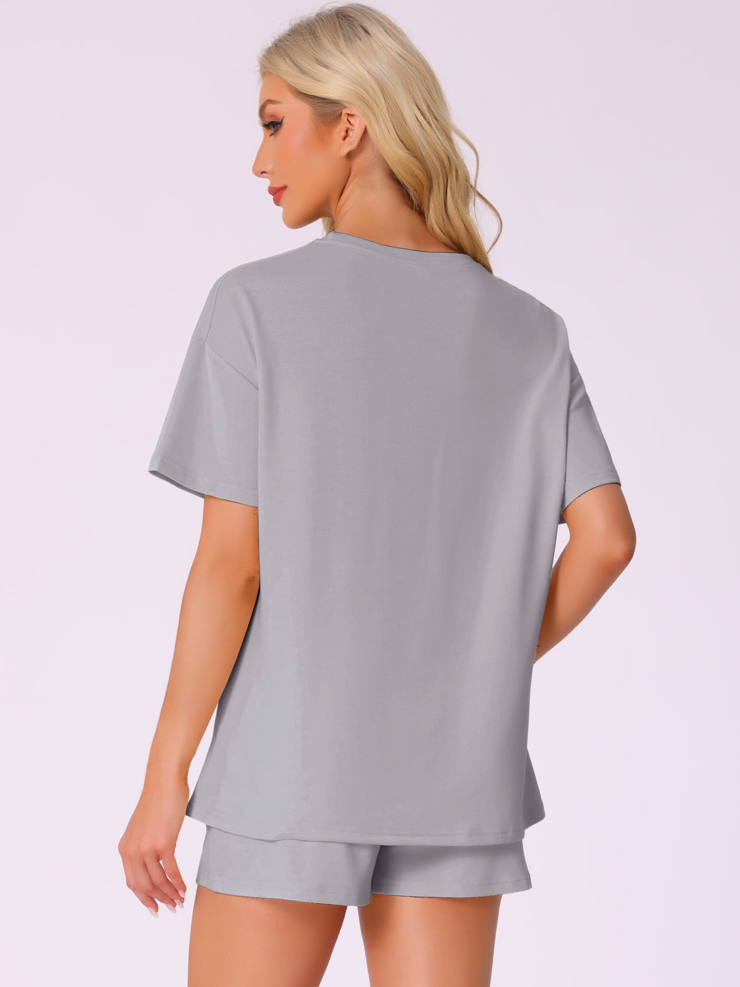 DARING DIVA Pajama Short Sleeve Lounge Set Elastic Shorts Sleepwear XS Light Gray