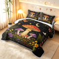thumbnail image 3 of Homewish Cute Plant Mushrooms Twin Quilt Set,Dreamy Floral Butterfly Stars Twin Coverlet Set,Black Reversible,2pcs, 3 of 7