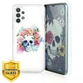 thumbnail image 1 of TJS Phone Case Compatible with Samsung Galaxy A32 5G, with [Tempered Glass Screen Protector] Slim TPU Matte Color Transparent Clear Soft Skin Cover (Flower Skull), 1 of 7