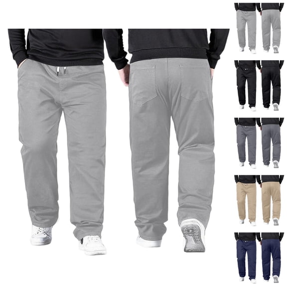 Casual Pants for Men Big And Tall 2026 Drawstring High Elastic Waist Loose Fit Straight Leg Stretch Trousers with Pockets