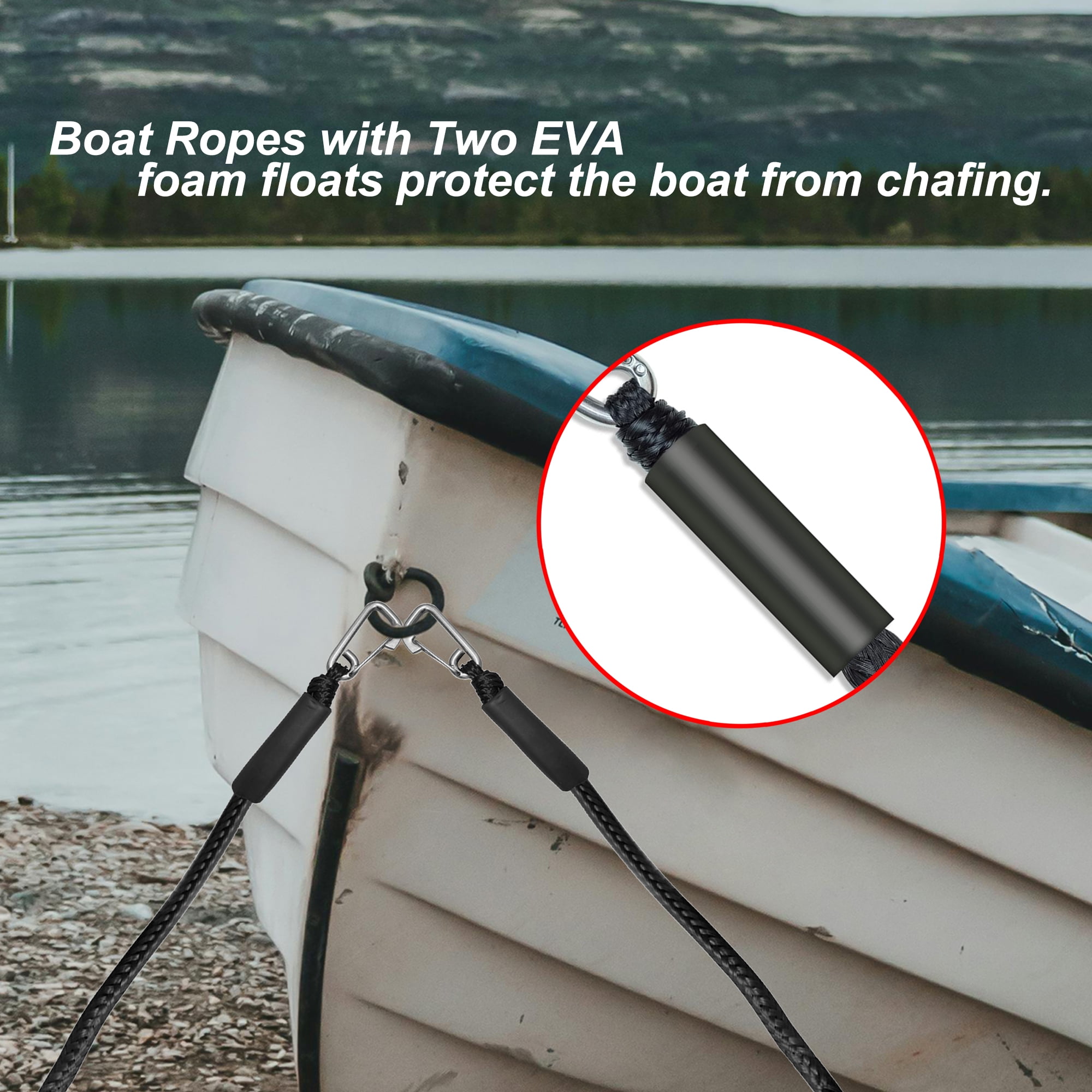 3FT Bungee Dock Line with Built-In Snubber - Essential Mooring Accessories for Kayaks, Jet Skis, Pontoon Boats, Canoes, and More - 2 PCS Black