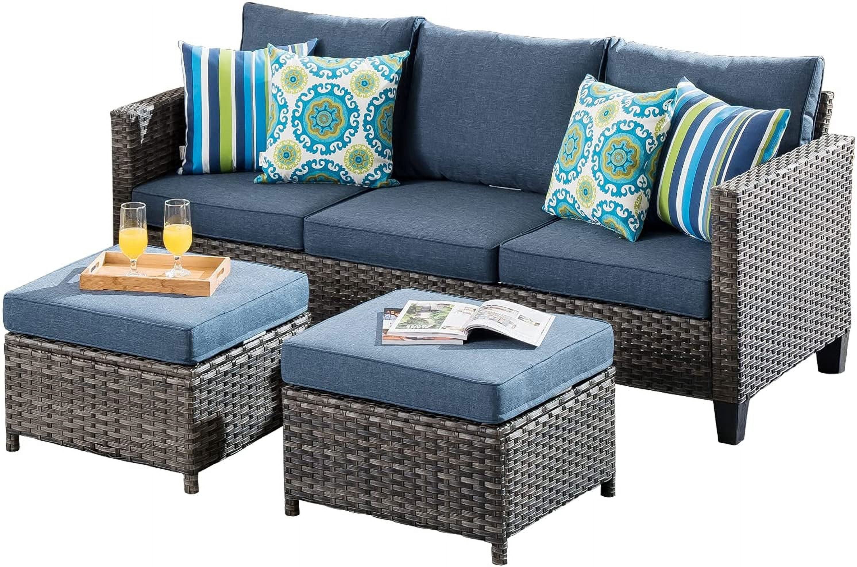 Ovios 3-Piece Outdoor Furniture Set All-Weather Wicker Patio Sofa with Cushions for Conversations