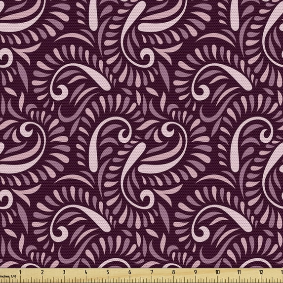 Paisley Fabric by the Yard, Oriental Eastern Style Ornamental Abstract Persian Curly Wavy Leaf Forms, Decorative Upholstery Fabric for Chairs & Home Accents, Dark Fuchsia Lilac by Ambesonne