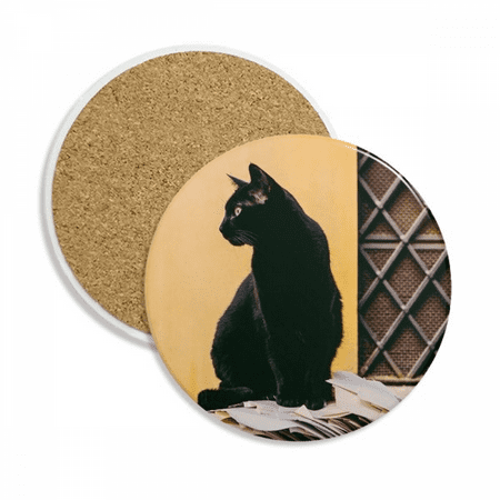 

Animal Cool Black Cat Photograph Coaster Cup Mug Tabletop Protection Absorbent Stone