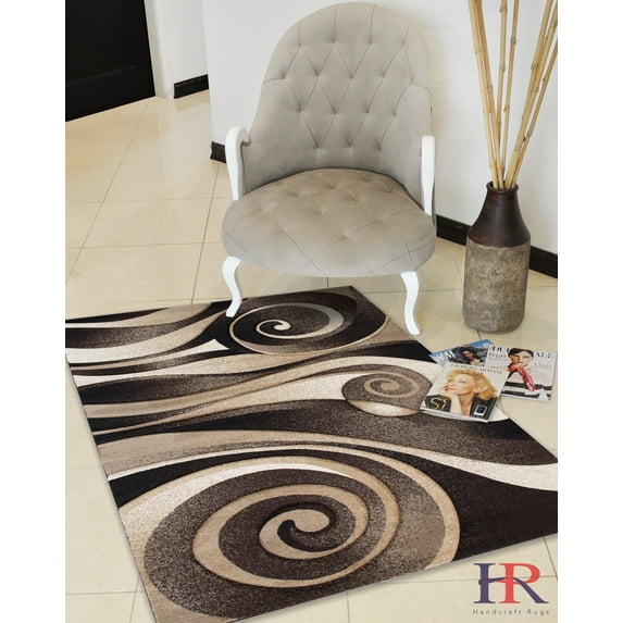 Handcraft Rugs Chocolate Brown/Beige/Ivory. Abstract Round and Wave pattern design, Hand Carved Dimensional 3D Effect High Quality, Thick Modern Area Rug.4x5