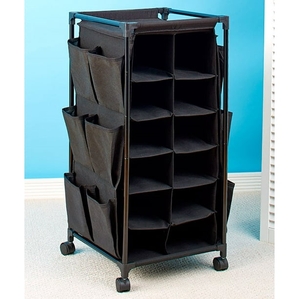Fashionable Rolling Shoe Storage Unit with Fabric Cubbies