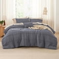 thumbnail image 6 of Queen Comforter Set - 4 Pieces Pinch Pleat Bed Set, Dark Grey Boho Bedding for All Season, 1 Soft Comforter, 2 Pillowcases, 1 Decorative Pillow, 6 of 7