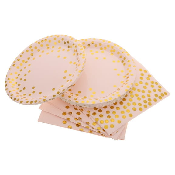 Hemoton 50PCS Dot Pattern Paper Plates and Napkins Disposable Tableware Set for Birthday Party Wedding Baby Shower Thanksgiving Fathers Day Party Supplies