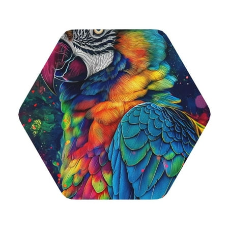 

Pofeuu Vibrant Rainbow Parrot Fantasy Print Leather Coasters Set of 6 Round Cups Mugs Mat Pad for Home Kitchen Heat Resistant Drink Coasters Hexagon