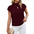 thumbnail image 2 of WIHOLL Womens Short Sleeve Sweater Mock Neck Summer Top Dressy Casual Basic Knit Pullover Shirt Burgundy Tops, 2 of 8