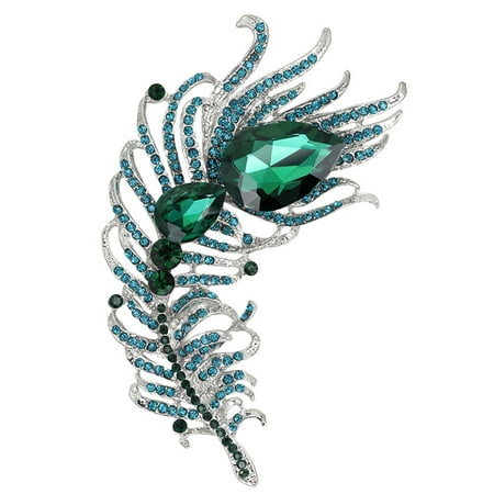 - Women Girls Xmas Gift Refined Brooches Peacock Feather Pattern Breastpin with Shimmer Rhinestone