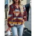 thumbnail image 4 of Long Sleeved Womens Aztec Half Zip Up Hoodies Sweatshirt Casual Oversized Ethnic Tribal Hooded Pullover Shirt Top, 4 of 6