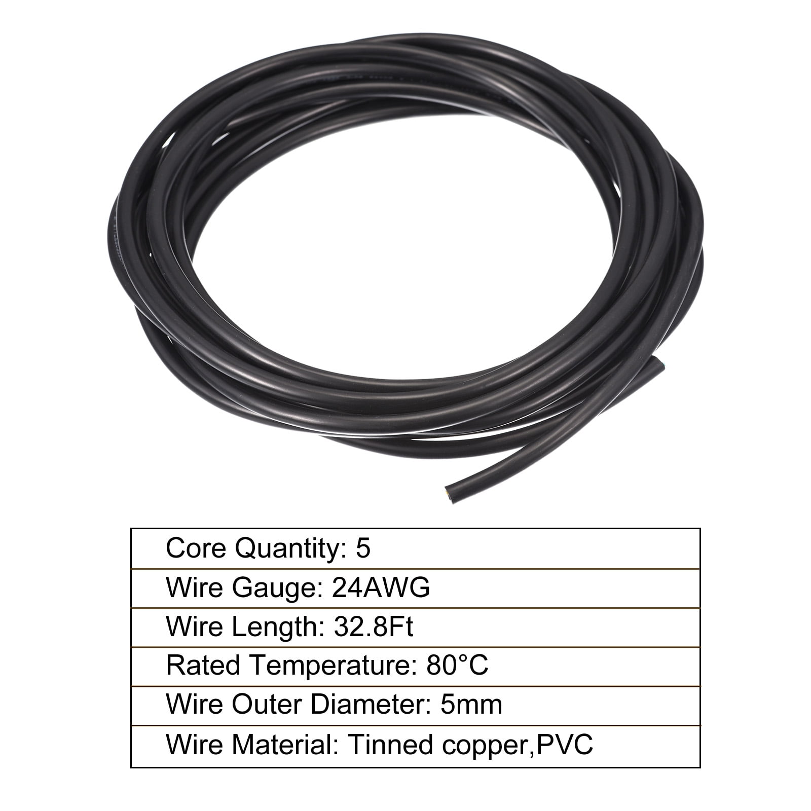 Uxcell 24AWG Electrical Wire 5 Conductors UL2464 Tinned Copper 32.8Ft Low Voltage Case Flexible Extension Power Cord
