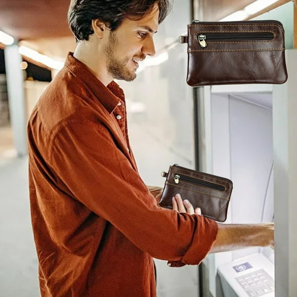 Cartera De Cuero Con Cierre De Cremallera Para Hombres Y Mujeres, Tarjetero Delgado De Piel De Vaca Con Bloqueo Rfid, Admite Tarjetas De Crédito E Identificación, Perfecto Para Viajes Y