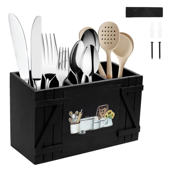Tzdxfgl Large Wood Utensil Holder for Kitchen Decor, 3 Compartments Spoon Spatula Organizer, Wooden Cooking Utensils Holder, Silverware Caddy Farmhouse Utensil Crock Kitchen Tools Spoon Holder