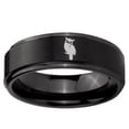 thumbnail image 2 of Owl 8MM Step Edge Brush Black Tungsten Men Ring, 2 of 2
