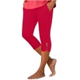 thumbnail image 3 of Oksale Women's Plus Size Capri Leggings Stretch Tummy Control Capris Comfy High Waisted Fashion Cutout Yoga Pants for Workout Walking Travel Watermelon Red 2XL, 3 of 7