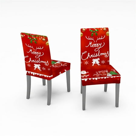 Clearance! EQWLJWE Christmas Chair Covers for Dining Room Santa Printed Chair Slipcovers Christmas Decorations