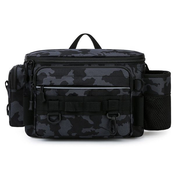 Bolsa de almacenamiento para aparejos de pesca bolso cruzado de pesca multifuncional (camuflaje negro)
