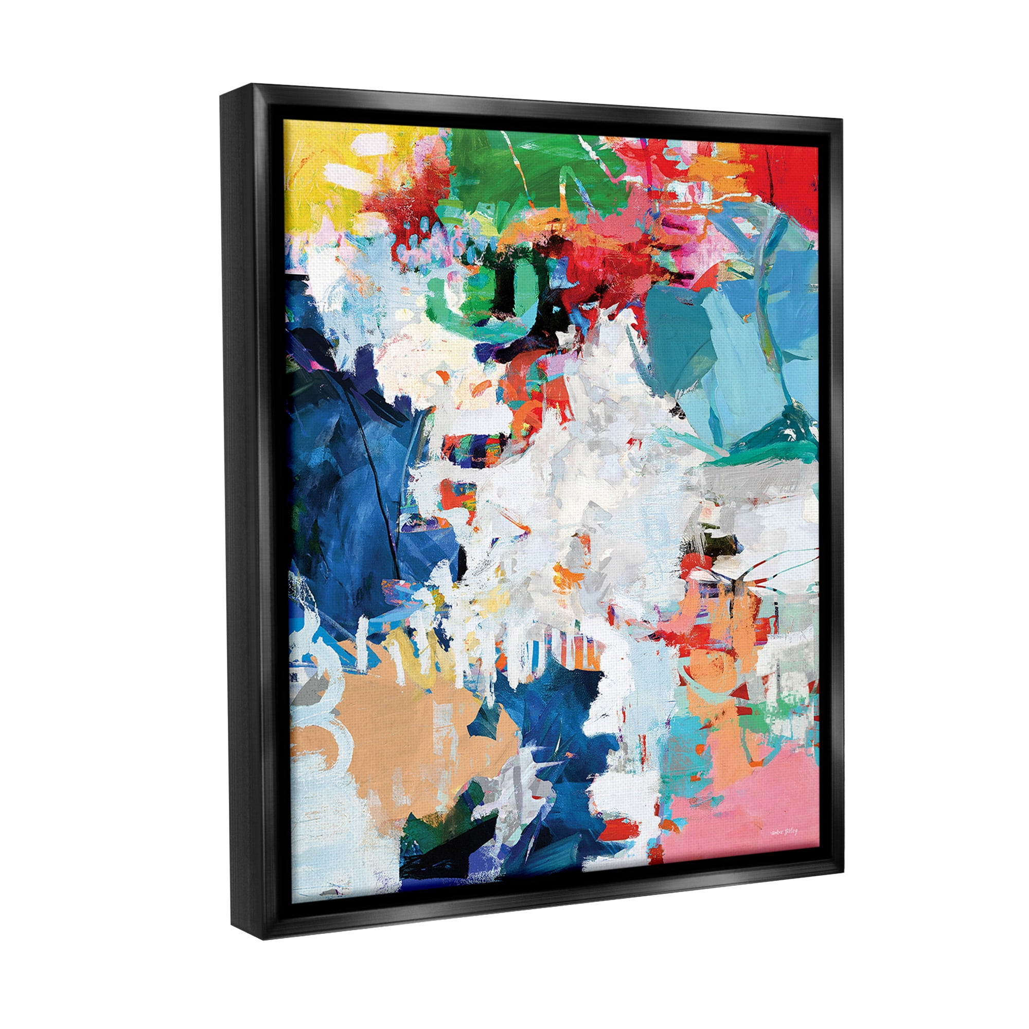 Stupell Industries Varied Expressive Collage Abstract Painting Black Floater Framed Canvas Art Print Wall Art, 17 x 21