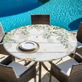 thumbnail image 6 of Watercolor Floral Round Tablecloth, Fitted Table Cover with Elastic for 55"-60" Round Tables, Spring Flowers Leaves Botanical Wood Grain Table Cloth Outdoor Dinning Party Waterproof Tablecloths, 6 of 7