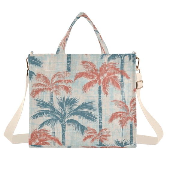 Corduroy Tote Bag for Women Shoulder Handbags Fashion Ladies Purses Satchel Messenger Bags Coral Palm Trees S