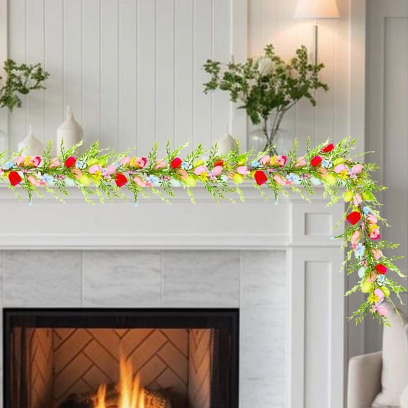 JLFNYA Easter Garland, Easter Garland for Mantel, 74.8" Artificial Rattan Eggs & Twigs, Front Door, Patio, Shatterproof, Easter, Spring Festival