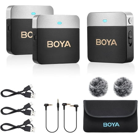 BOYA Wireless Lavalier Microphone BY-M1V2 Dual Channel Wireless Microphones for Cameras DSLR Smartphone Cordless Clip on Lapel Mic for Video Recording YouTube Vlogging Live Streaming Interview
