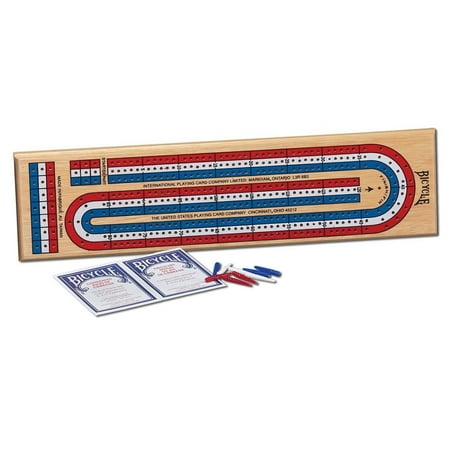 - Bicycle Wooden Cribbage Board with 3-Track Colors and Wooden Pegs