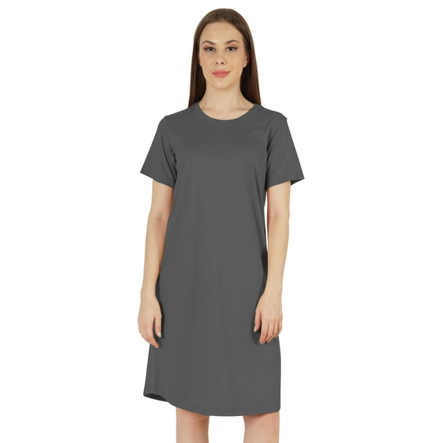 Inkmeso Robe T-Shirt d'Été Décontractée Unie pour Femmes, Coupe Ample, Tunique à Manches Courtes, Robe de Nuit
