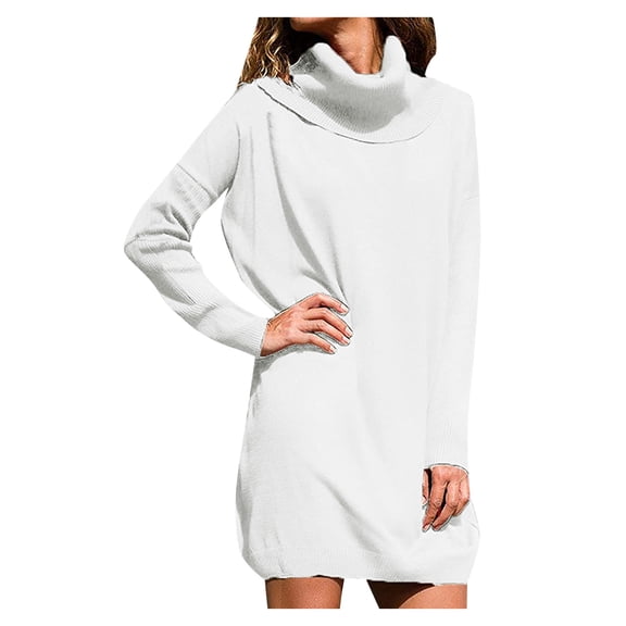 Vedolay Women's Turtleneck Sweater 2023 Long Sleeve Loose Casual Knitwear Jumper Tunic Blouse White,2XL