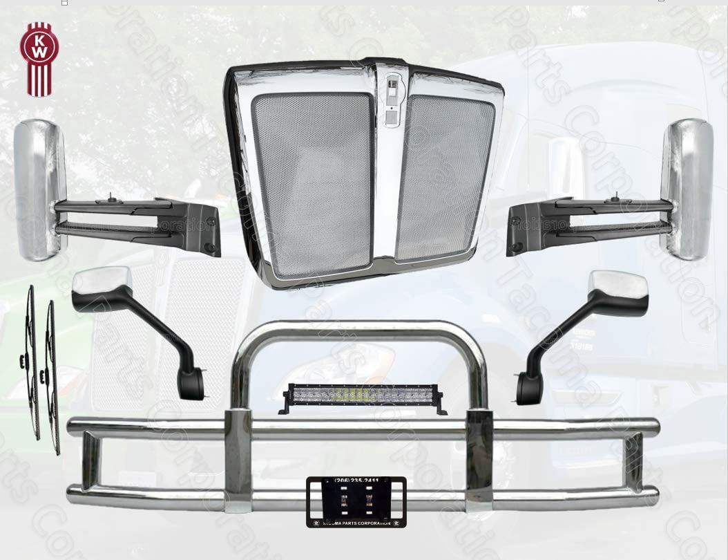 Kenworth T680 Frontal Semi Bumper Deer Grill Moose Guard Chrome Grille