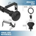 thumbnail image 6 of Urbanest Single Curtain Rod with 8 Clip Rings & Decorative Fluted Ball Finials – Classic Metal Window Drapery Rod Set, Heavy-Duty & Adjustable, 5/8" Diameter, 28" to 48", Matte Black, 6 of 7