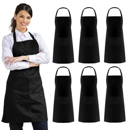 

6 Pack Apron Waterdrop Resistant with 2 Pockets Cooking Kitchen Apron for Women Men Chef BBQ Drawing Apron Bulk Black