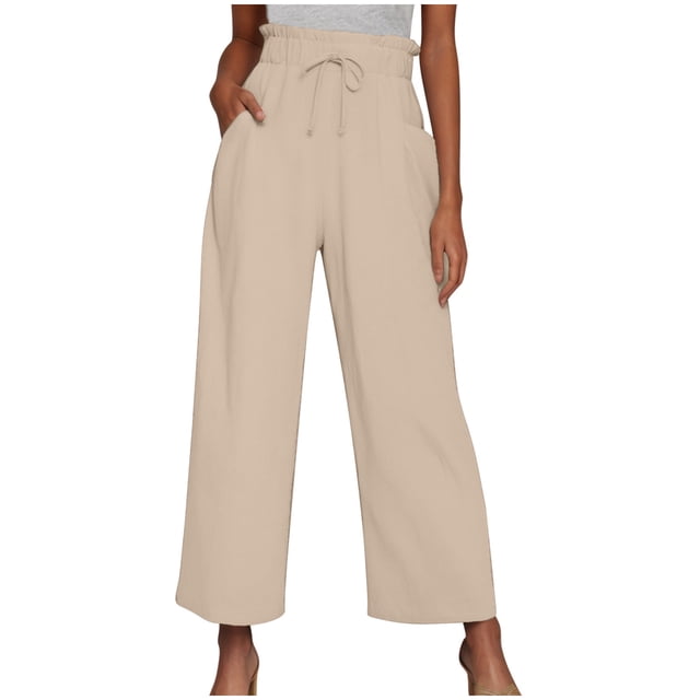 VEKDONE Pantalon Long en Coton et Lin pour Femmes Kaki G