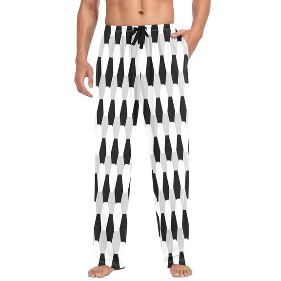 IAUYY 95% Cotton Mens Pajama Pants Breathable and Sweat-Absorbent Two Side Pockets Sleepwear Bottom Pants Elastic Waistband Easy to put on and Take Off Black and White Soccer Background