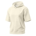thumbnail image 4 of Short Sleeve Hoodies for Men Loungewear Fall Light Weight Hoodies Men with Pocket Beige 4XL, 4 of 6