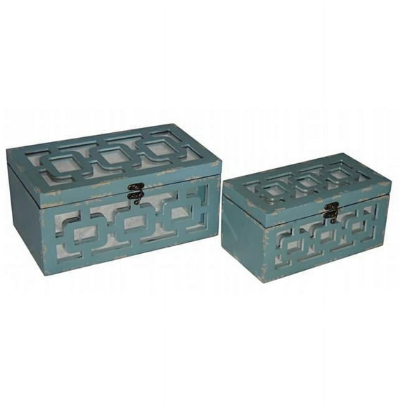 Tessera Set of 2 Distressed Mirrored Wood Boxes - Blue